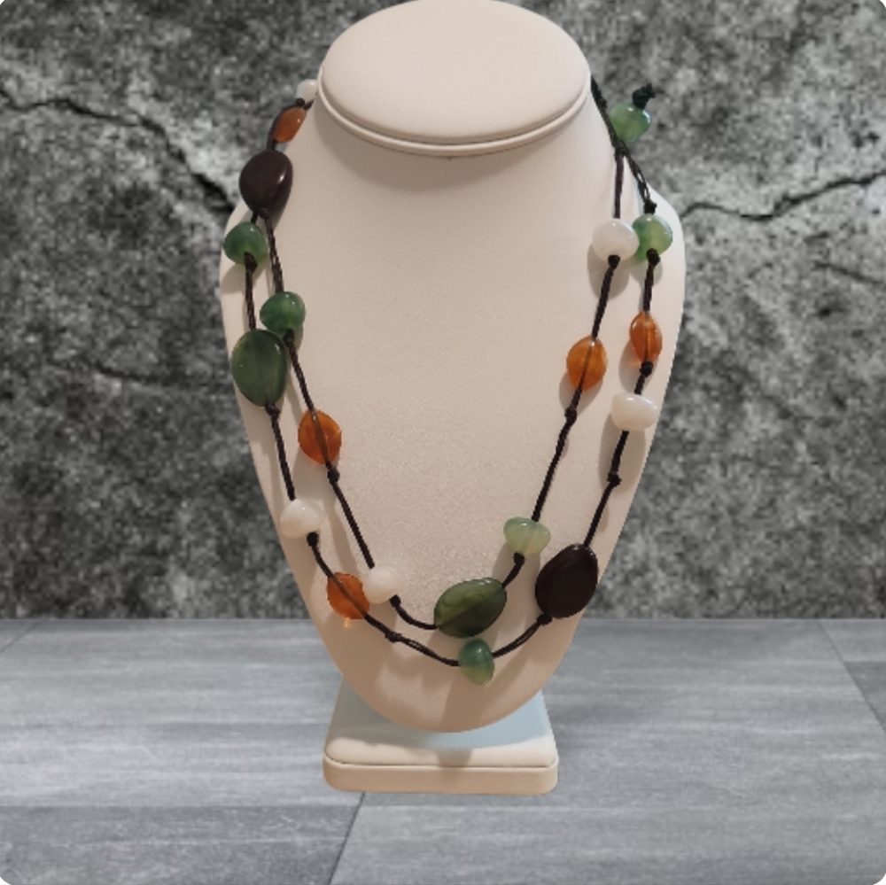 Handmade,Vintage Naturale Stone ( Jadine,Sardonyx,Opal )Long Necklace. - Picture 5 of 6